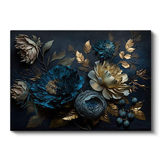 Pembe Çiçekler - Altın Yapraklı Zarif Kompozisyon Kanvas Tablo