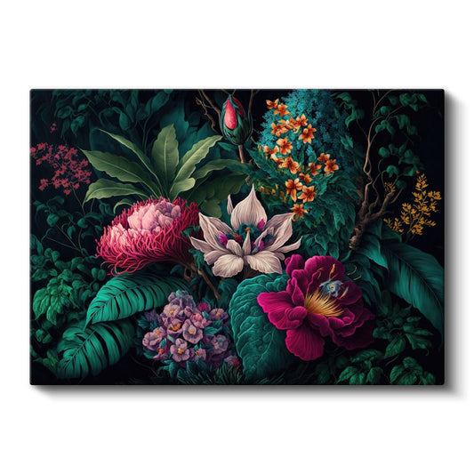 Turuncu Güller - Siyah Fonda Altın Detaylı Çiçekler Kanvas Tablo