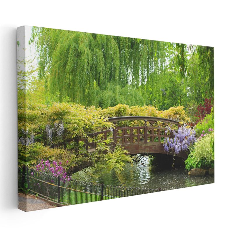 Japon Bahçesi - Söğüt Ağaçlı Köprü Manzarası Kanvas Tablo