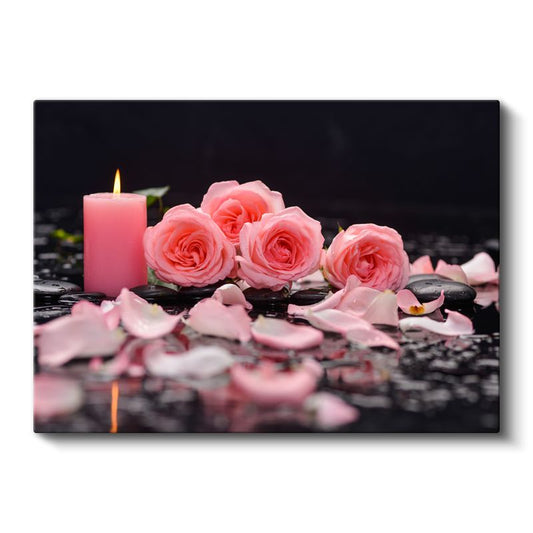 Pembe Güller - Mum Işığında Romantik Kompozisyon Kanvas Tablo