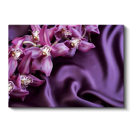 Mor Orkideler - İpek Kumaş Üzerinde Lüks Tasarım Kanvas Tablo