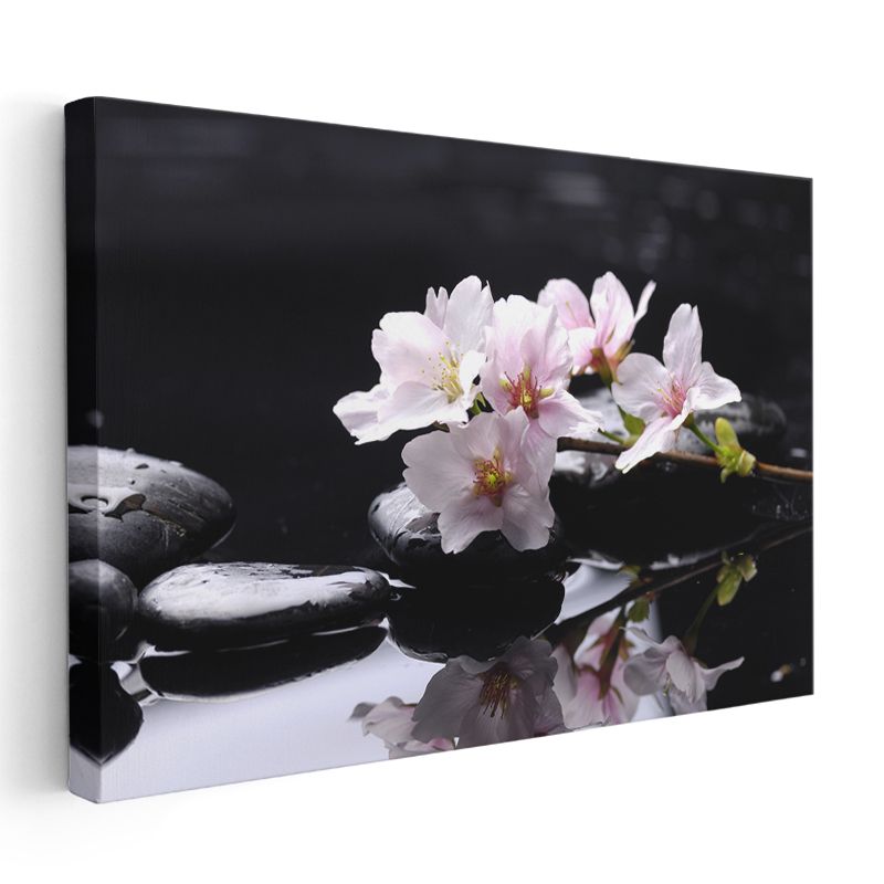 Beyaz Orkideler - Su Üzerinde Zen Tasarımı Kanvas Tablo