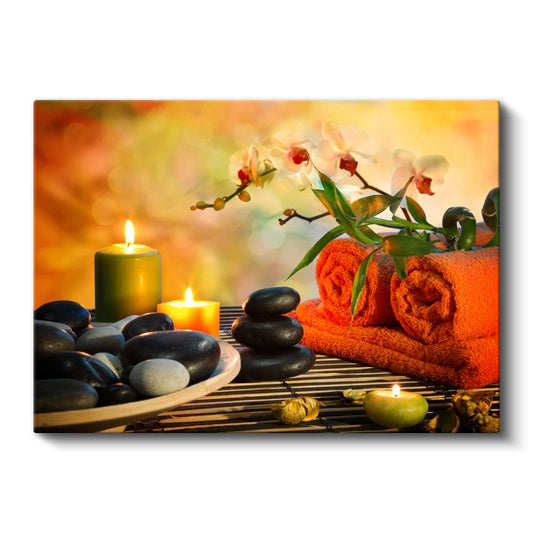 Spa Konsepti - Orkide ve Mum Kompozisyonu Kanvas Tablo
