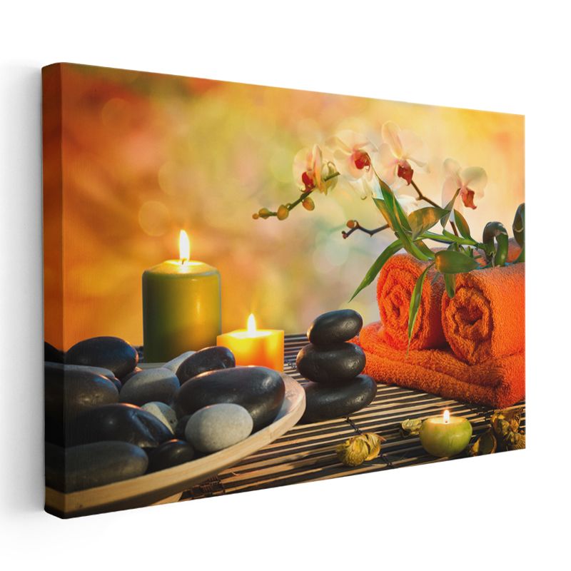 Spa Konsepti - Orkide ve Mum Kompozisyonu Kanvas Tablo