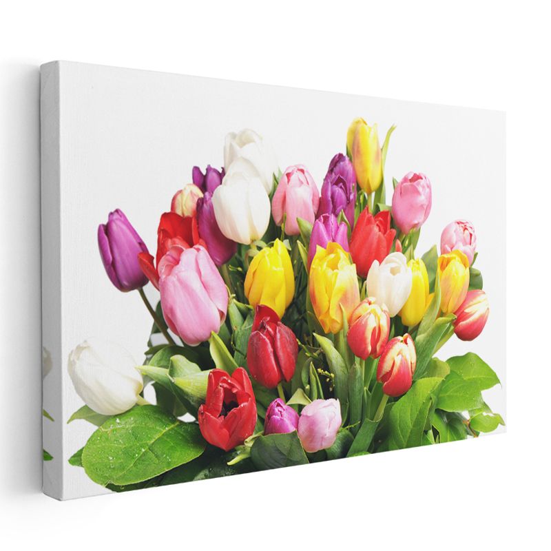 Renkli Lale Buketi - Canlı Bahar Çiçekleri Kanvas Tablo