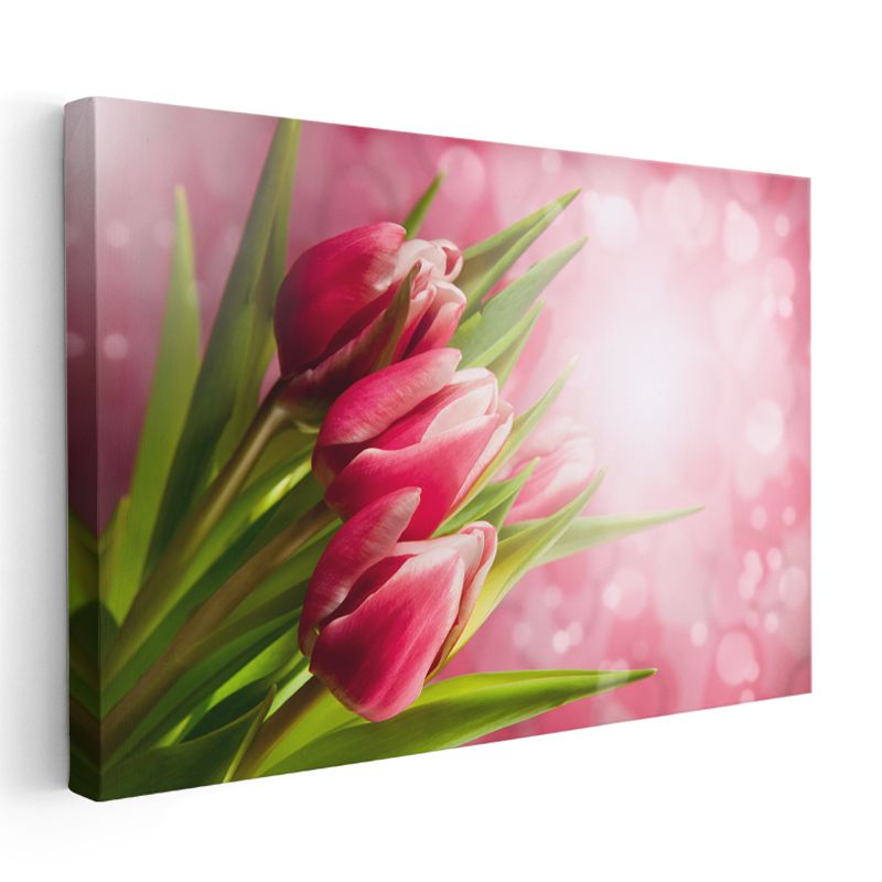 Pembe Laleler - Romantik Bulanık Arka Plan Kanvas Tablo