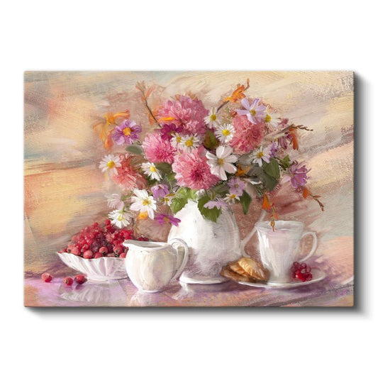 Çiçek Buketi - Vintage Natürmort Kompozisyon Kanvas Tablo