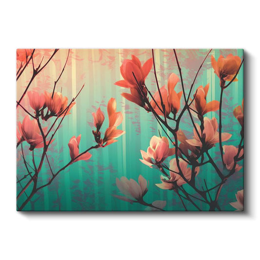 Manolya Dalları - Turkuaz Fonlu Sanatsal Kanvas Tablo