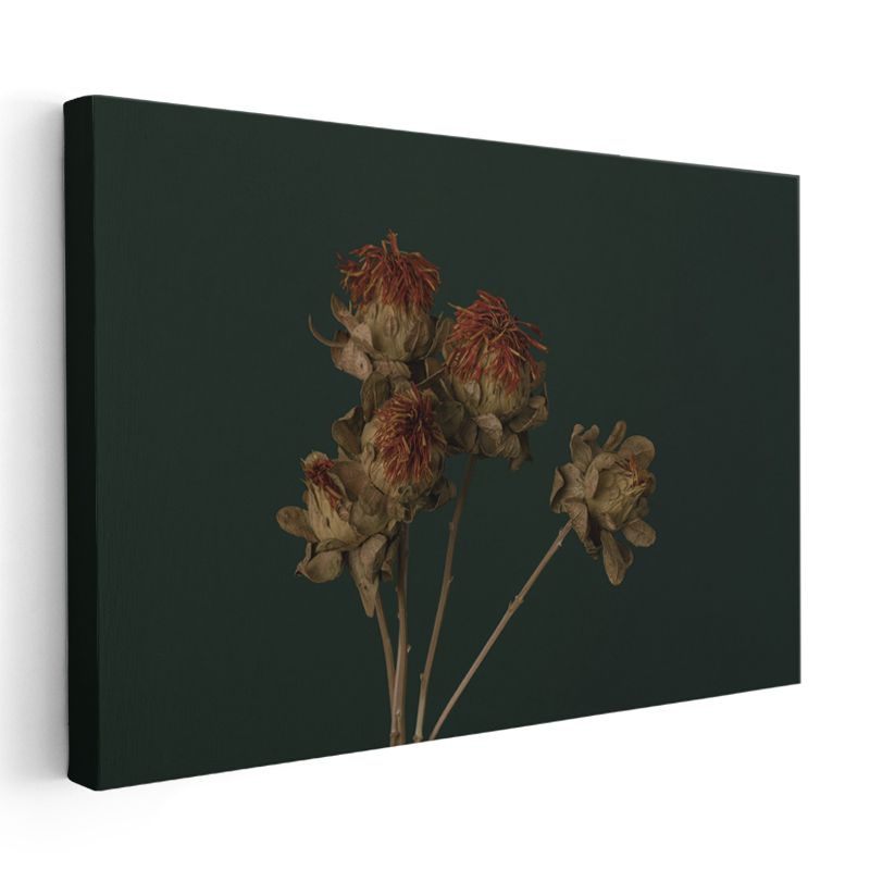 Kurumuş Çiçekler - Koyu Fonlu Vintage Kanvas Tablo