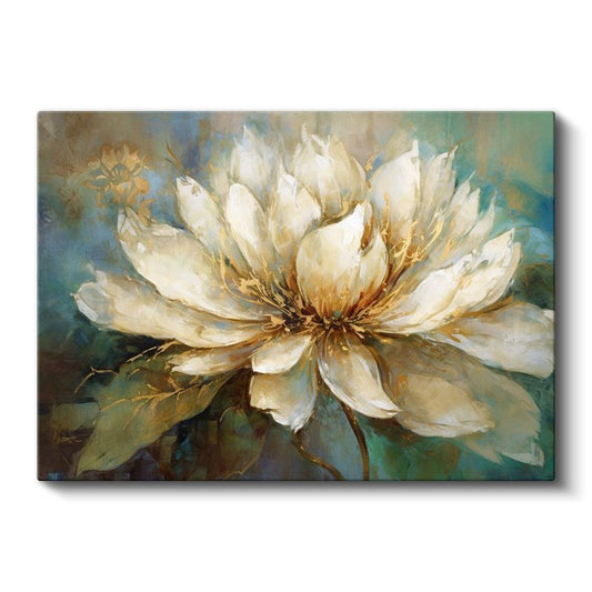 Beyaz Şakayık - Turkuaz Fonlu Yağlı Boya Kanvas Tablo