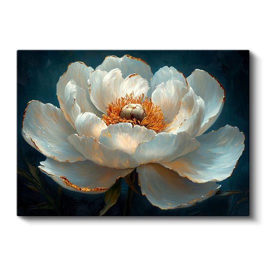 Beyaz Şakayık - Lacivert Fonlu Yağlı Boya Kanvas Tablo