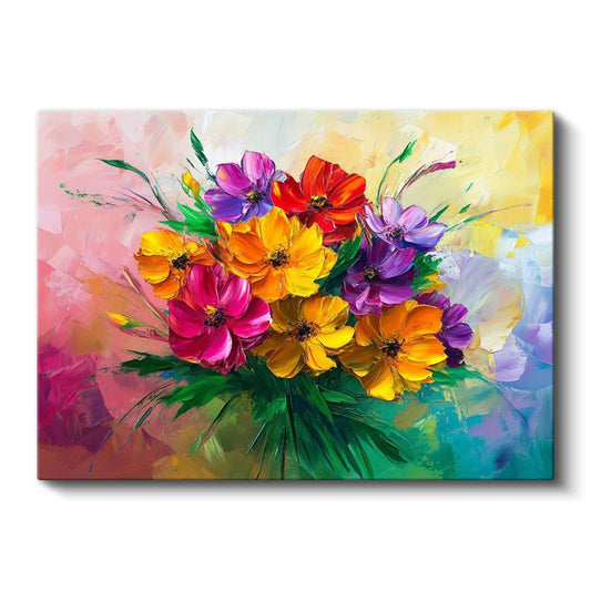 Renkli Çiçek Buketi - Canlı Renklerde Empresyonist Tarz Kanvas Tablo