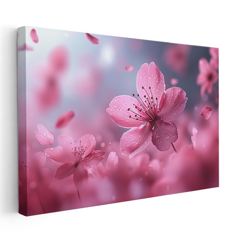 Kiraz Çiçeği - Pembe Tonlarda Romantik Çiçek Detayı Kanvas Tablo