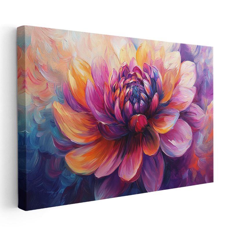 Renkli Yıldız Çiçeği - Çok Renkli Empresyonist Çiçek Portresi Kanvas Tablo