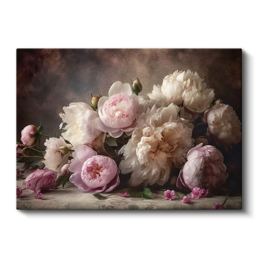 Pembe Mor Çiçekler - Işıltılı Çiy Damlacıklı Fantastik Kanvas Tablo