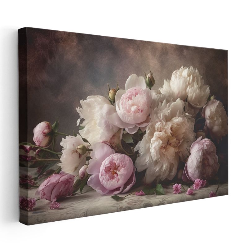 Pembe Mor Çiçekler - Işıltılı Çiy Damlacıklı Fantastik Kanvas Tablo