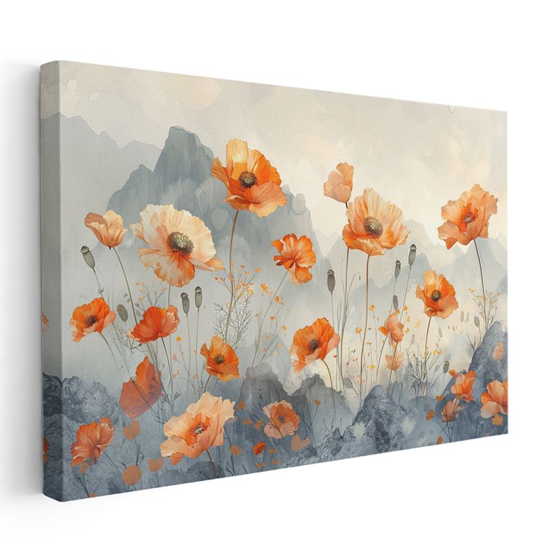 Krem Çiçekler - Siyah Fonda Minimalist Botanik Kanvas Tablo