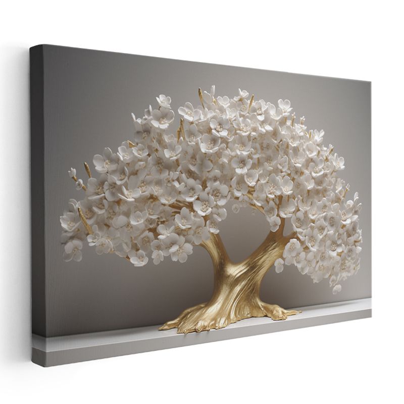 Beyaz Papatyalar - Turkuaz Fonda Kabartma Görünümlü Çiçek Deseni Kanvas Tablo