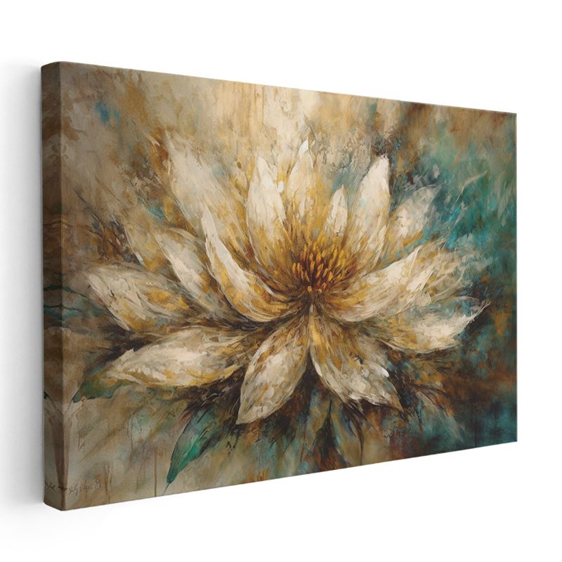Altın Krem Nilüfer - Empresyonist Tarzda Çiçek Portresi Kanvas Tablo