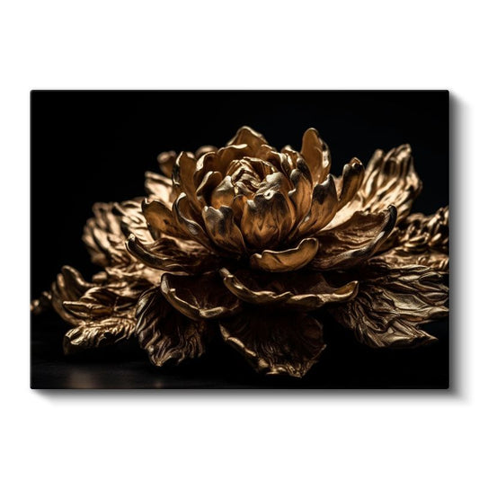 Altın Çiçek - Siyah Fonda Lüks Metal Heykel Kanvas Tablo