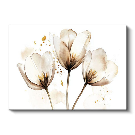 Şeffaf Laleler - Beyaz Fonda Sulu Boya Tekniği Kanvas Tablo