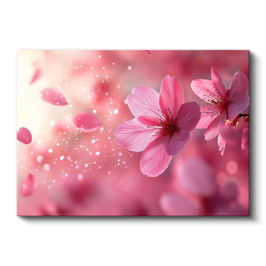 Kiraz Çiçekleri - Pembe Işıltılı Bahar Esintisi Kanvas Tablo