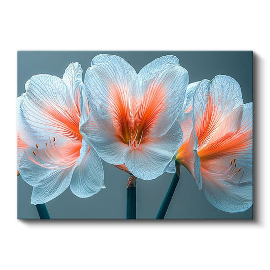 Beyaz Amarilis - Turkuaz Fonda Zarif Çiçek Portresi Kanvas Tablo