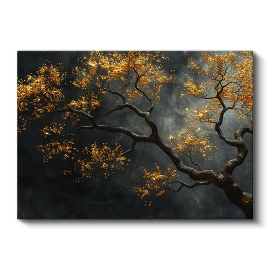 Altın Ağaç - Siyah Fonda Işıltılı Dekoratif Sanat Kanvas Tablo