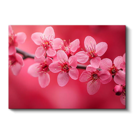 Pembe Çiçekler - Canlı Renkli Bahar Dalı Kanvas Tablo