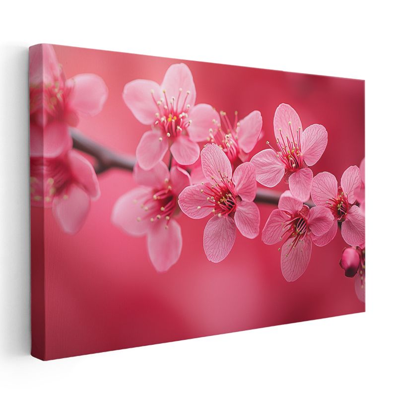 Pembe Çiçekler - Canlı Renkli Bahar Dalı Kanvas Tablo