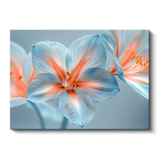 Mavi Zambak - Turuncu Merkezli Zarif Çiçek Kanvas Tablo