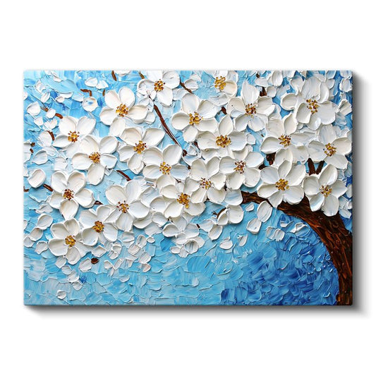 Beyaz Çiçek Ağacı - Kabartma Görünümlü Dokulu Sanat Eseri Kanvas Tablo