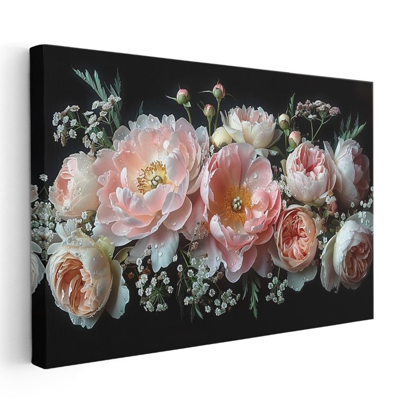 Şakayık Buketi - Zarif Pembe Tonlarda Çiçek Kompozisyonu Kanvas Tablo