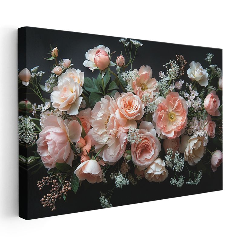Romantik Güller - Pastel Pembe Tonlarda Zarif Buket Kanvas Tablo