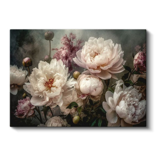 Vintage Şakayıklar - Pastel Tonlarda Romantik Buket Kanvas Tablo