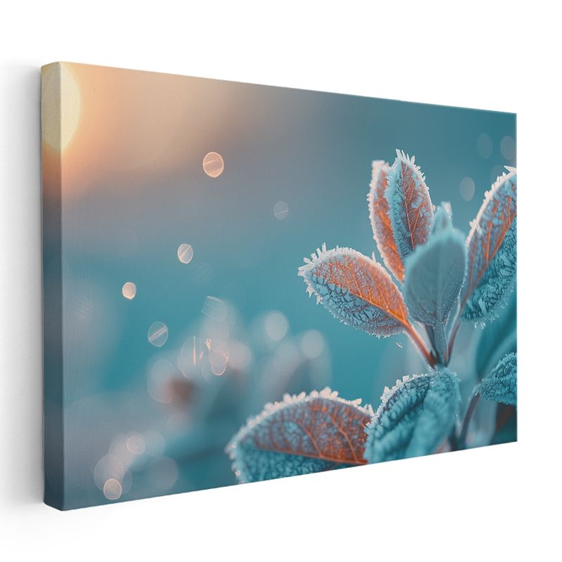 Kristal Yapraklar - Gün Doğumunda Buz Parıltılı Detaylar Kanvas Tablo
