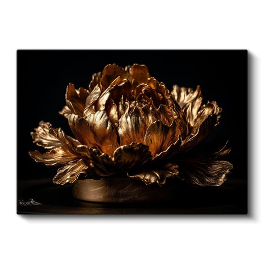 Altın Çiçek - Karanlık Fonda Metalik Şakayık Kanvas Tablo
