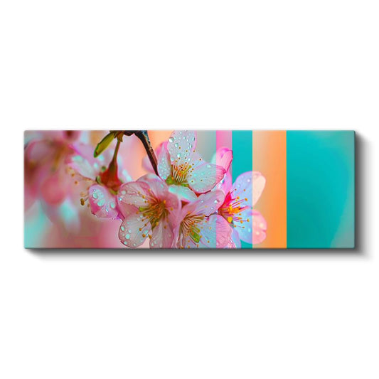 Kiraz Çiçekleri - Turkuaz Şeritli Modern Tasarım Kanvas Tablo