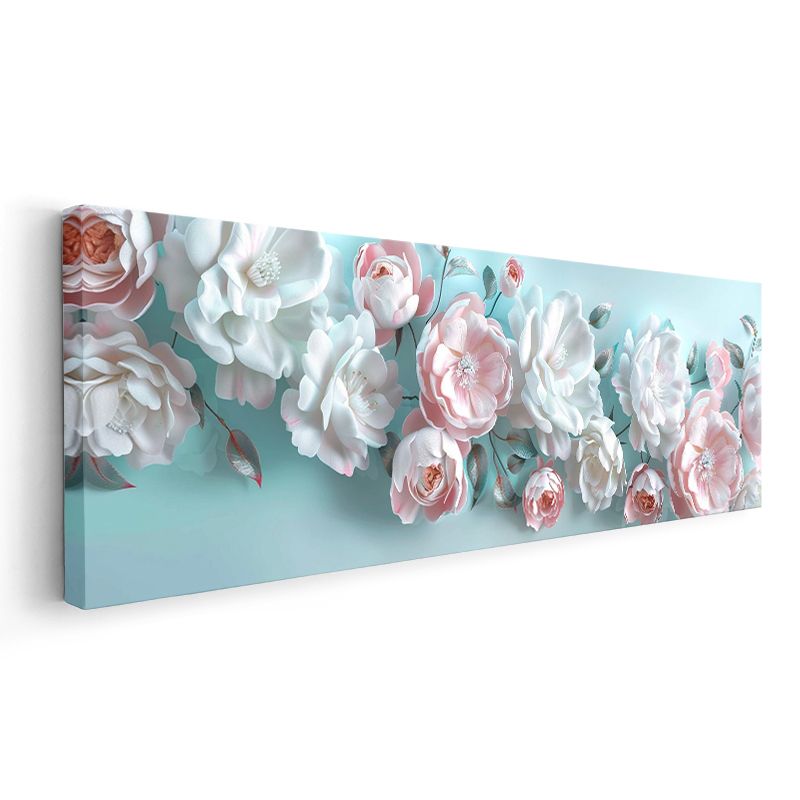 Krem Gelincikler - Altın Fonda Yağlı Boya Efektli Kanvas Tablo