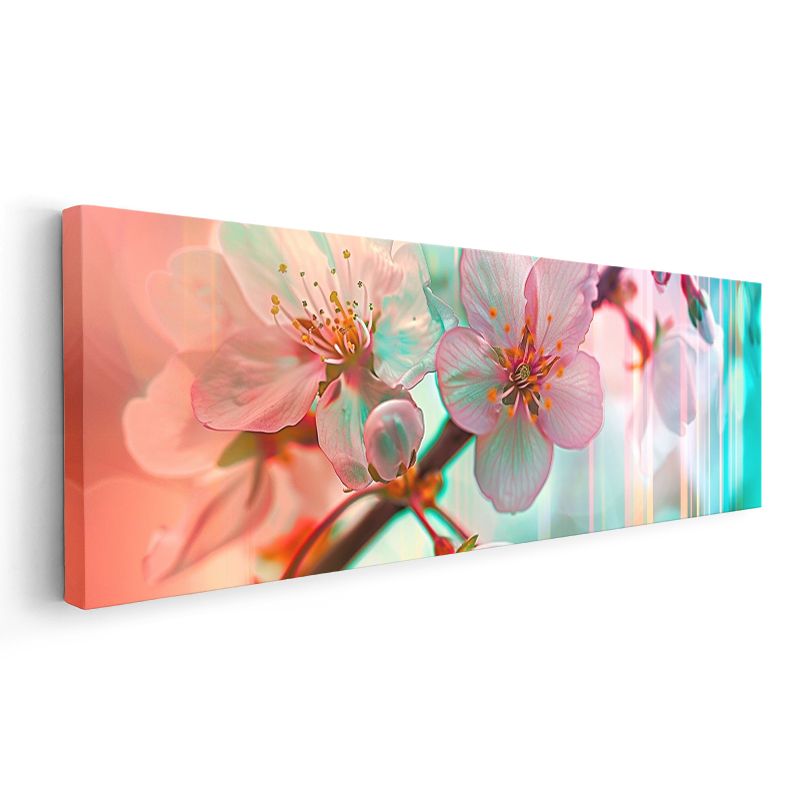 Pembe Kiraz Dalı - Işıltılı Bahar Manzarası Kanvas Tablo