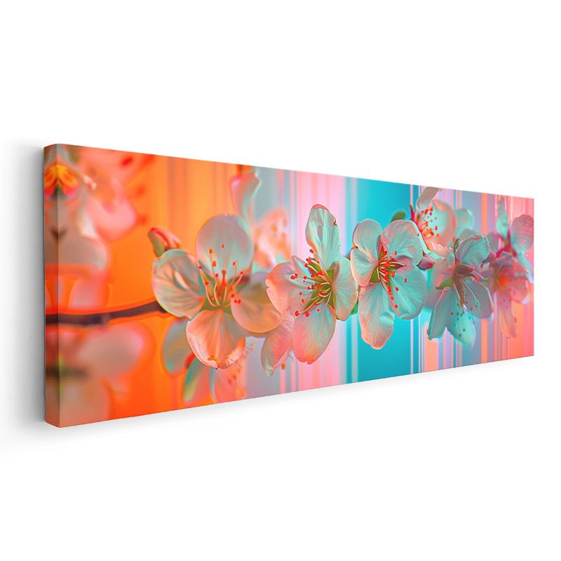Modern Çiçek Dalı - Turkuaz ve Pembe Tonlarında Çiçek Tasarımı Kanvas Tablo