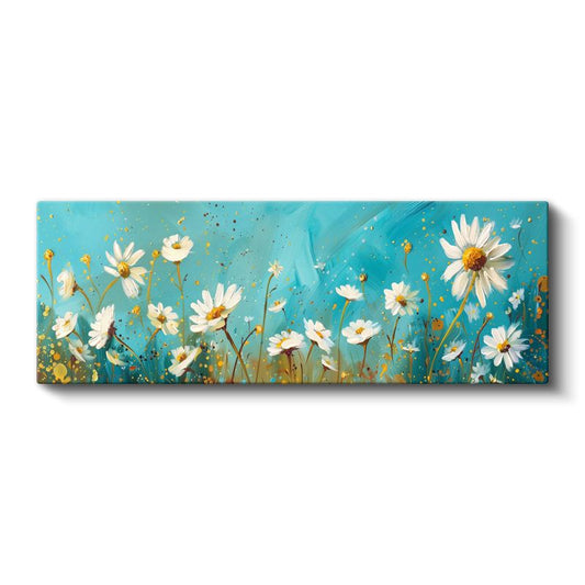 Papatya Tarlası - Mavi Gökyüzü Altında Beyaz Çiçekler Sanatsal Kompozisyon Kanvas Tablo
