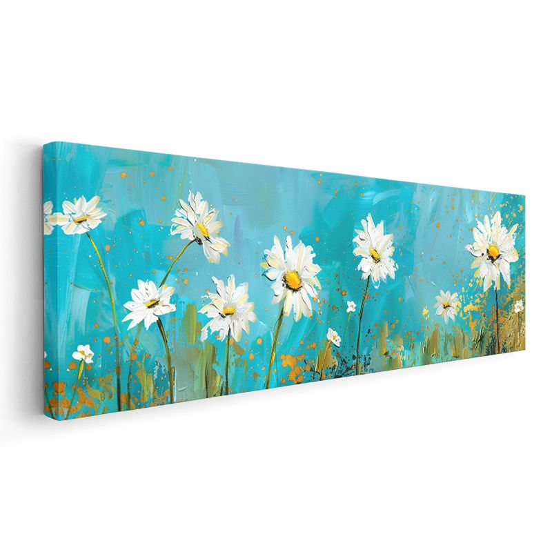 Papatya Tarlası - Mavi Gökyüzü Altında Beyaz Çiçekler Sanatsal Kompozisyon Kanvas Tablo