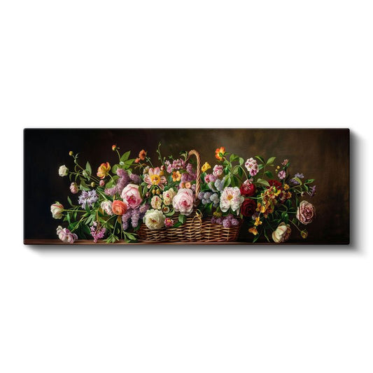 Klasik Çiçek Sepeti - Zengin Renk Paletli Natürmort Kompozisyon Kanvas Tablo