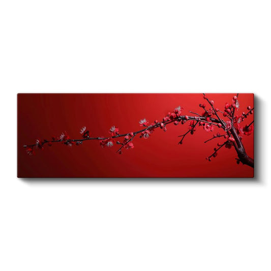Kırmızı Çiçekler - Minimalist Tasarım Bahar Dalı Kanvas Tablo