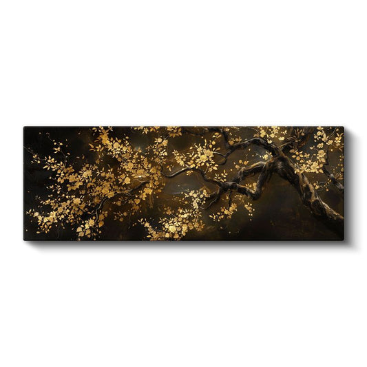 Altın Yapraklı Ağaç - Siyah Zeminde Sonbahar Temalı Sanatsal Kompozisyon Kanvas Tablo