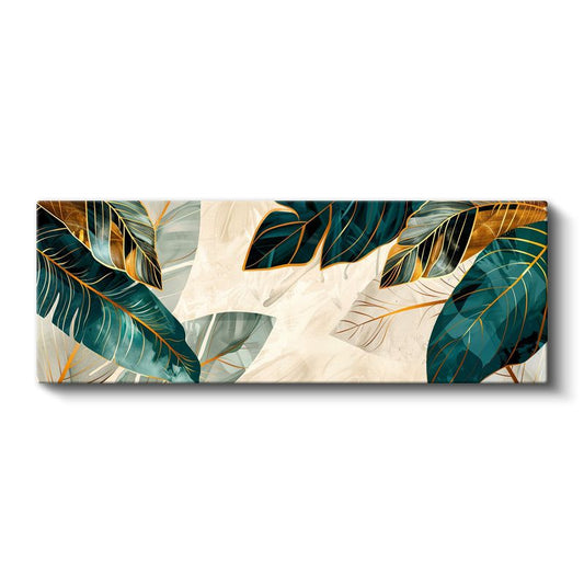 Tropikal Yapraklar - Turkuaz ve Altın Detaylı Modern Tasarım Kanvas Tablo