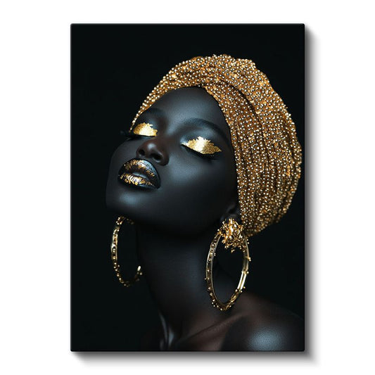 Altın Portre - Lüks Siyah Güzellik Kanvas Tablo