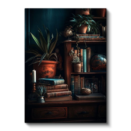 Vintage Kitaplık - Nostaljik Okuma Köşesi Kanvas Tablo