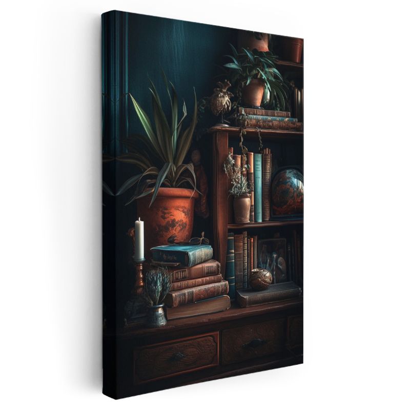 Vintage Kitaplık - Nostaljik Okuma Köşesi Kanvas Tablo